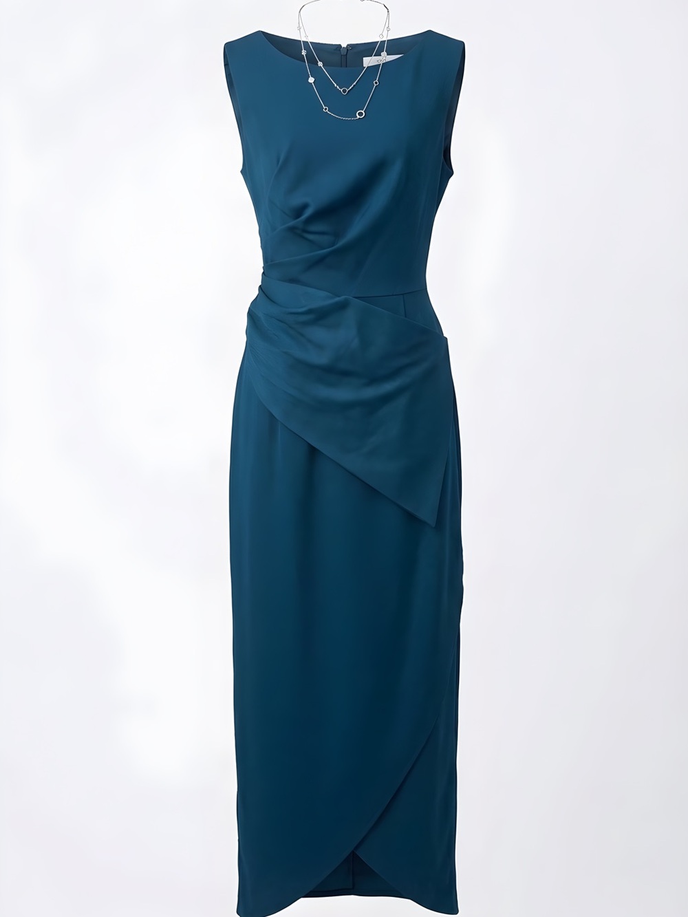 Kay Unger Felix Draped Column Gown Teal Blue Sleeveless